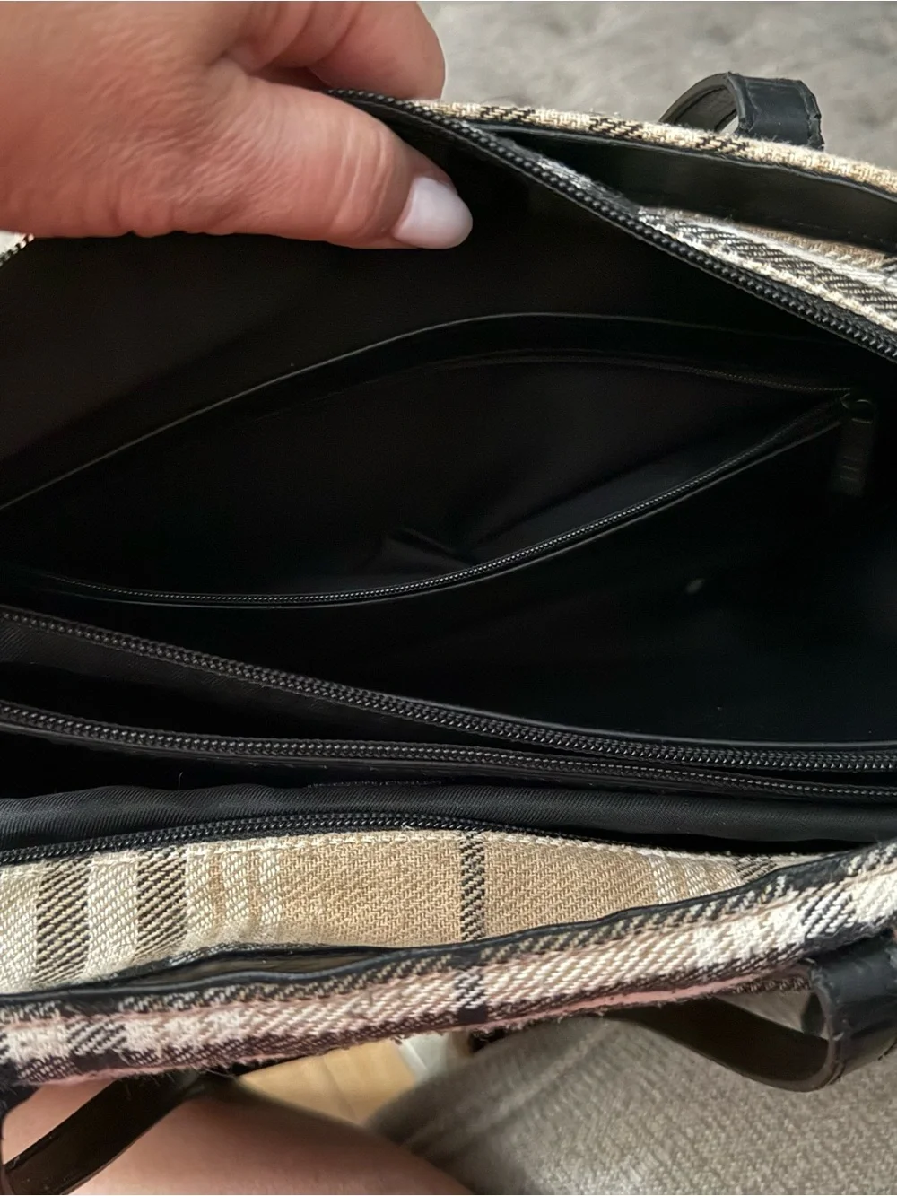 BEIS Plaid Tote with Black Leather Straps